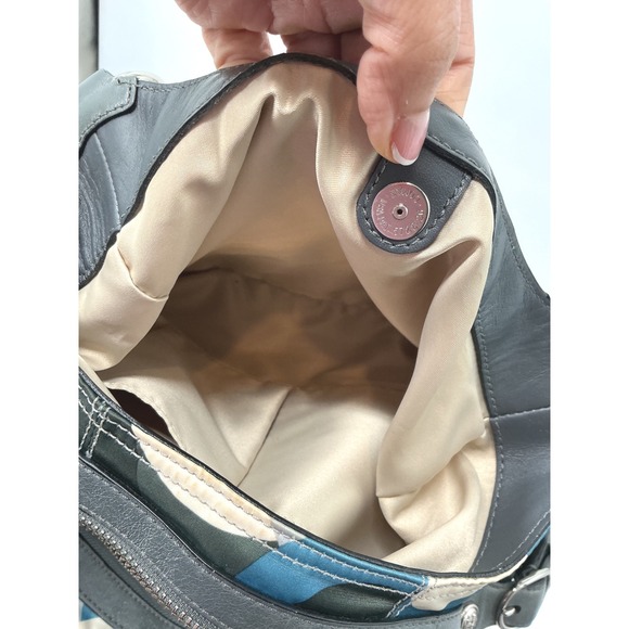 Coach Signature C Logo Print Hobo Shoulder Bag Gray Blue Silver - Picture 6 of 9